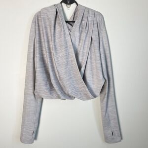 Zyia Active Cream Light Grey Yoga Shawl XL Top Shirt Long Sleeve Crossover NWT